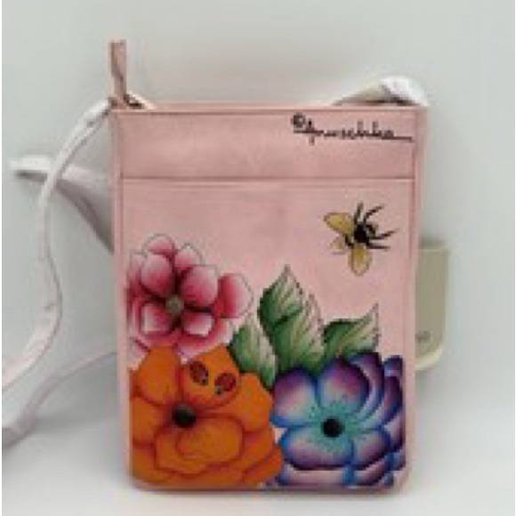 Anuschka Hand Painted Genuine Leather Floral Crossbody Bag - Picture 3 of 4